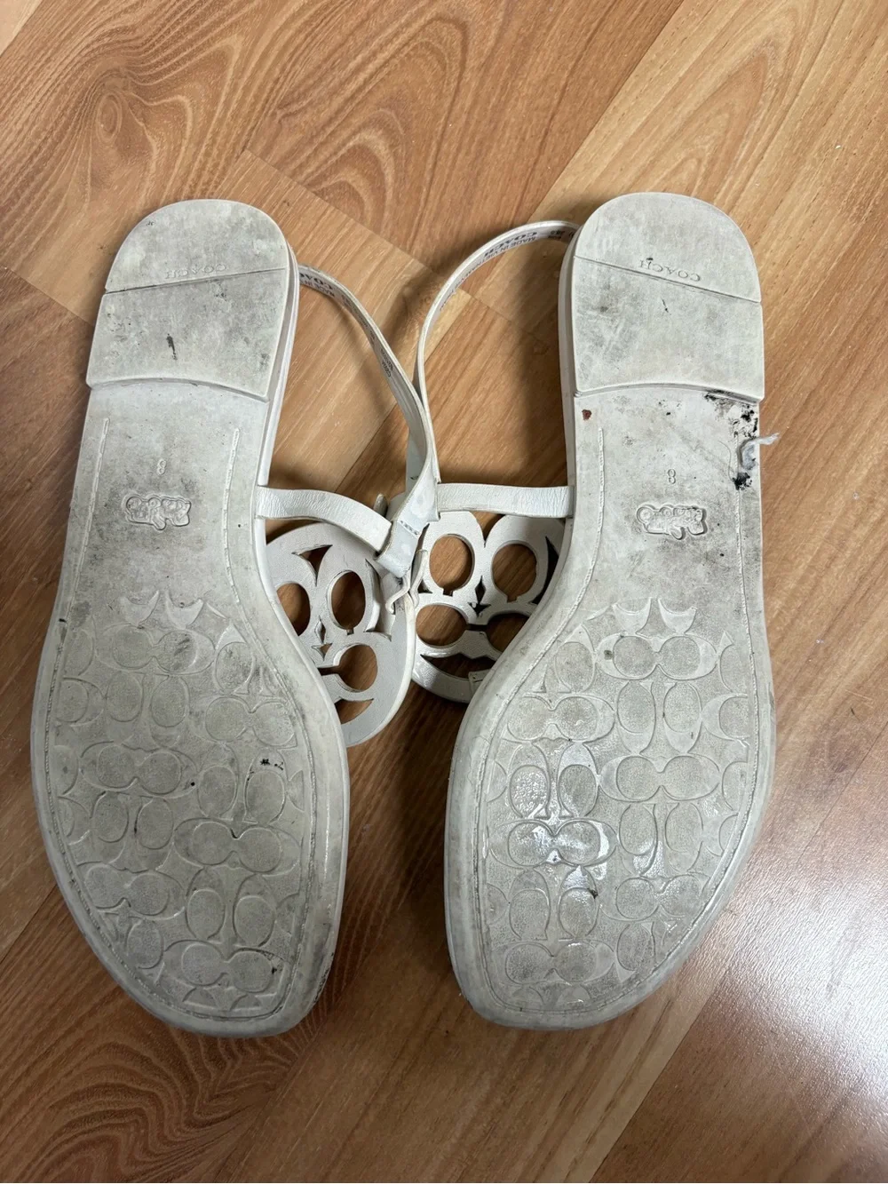 Coach White Logo Thong Sandals with Slingback Strap